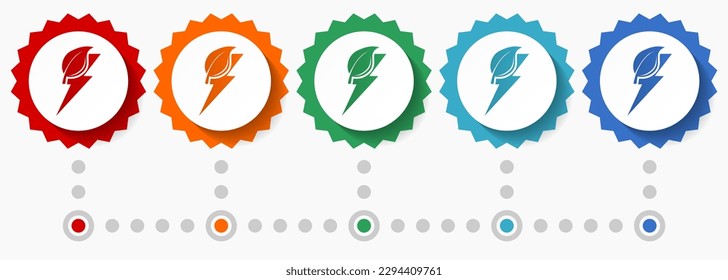 Green energy vector icon set, colorful infographic template, set of flat design badge icons in 5 color options