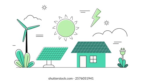 Green Energy Vector Illustrating concept Sustainable Solar and Wind Power Solutions for Homes