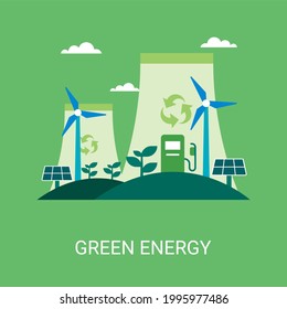 Green energy vector illustration concept in flat style. Suitable for web banners, social media, postcard, presentation and many more.
