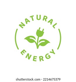 Green energy vector label. Sustainable, natural and renewable resources logo badge.