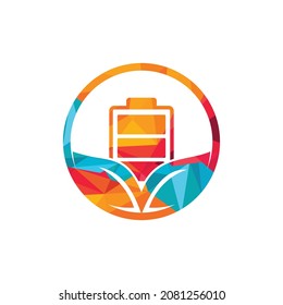 Diseño del logotipo del vector de energía verde. Hoja verde y señal de batería. Señal de la batería ecológica.	