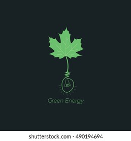 Green energy vector logo design and bulb with dark green background