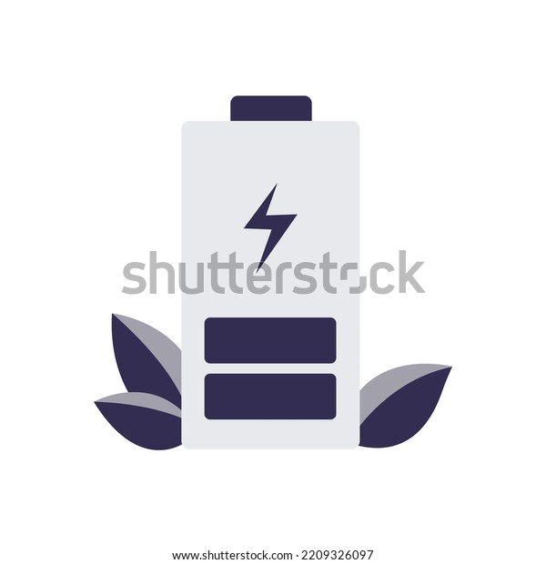 Green energy vector logo design.\
Purple leaf and battery sign. Eco battery sign\
concept.