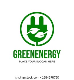Green energy vector logo template. This design use plug and electric symbol. Suitable for environment.