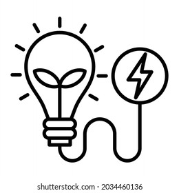 Green Energy Vector Outline Icon Isolated On White Background
