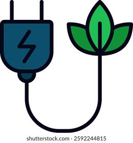 Green Energy Vector for Renewable Power Sources. Sustainable electricity illustration, eco-friendly fuel symbol, alternative energy concept. Filled line icon