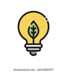 Green Energy Vector for Renewable Power and Eco Solutions – Solar panel and wind turbine illustration, eco electricity icon. Filled Line Icon