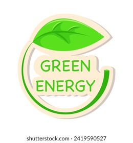 Pegatina vectorial de Energía Verde, hoja verde con la inscripción Energía Verde, símbolo de ahorro de energía.