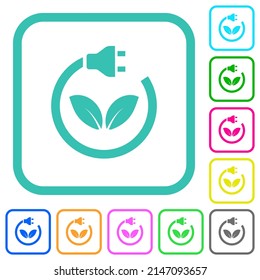 Green energy vivid colored flat icons in curved borders on white background
