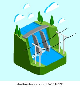Green energy from water dam hydroelectric power plant facility