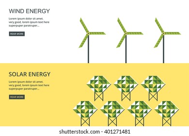 Green energy. Wind energy. Solar energy. Flat design vector concept illustration