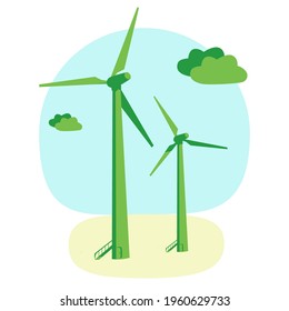 green energy wind turbine eco electricity, green colors vector illustration