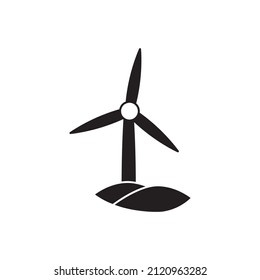 Green energy, wind turbine icon in black flat glyph, filled style isolated on white background
