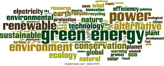 Green energy word cloud concept. Vector illustration