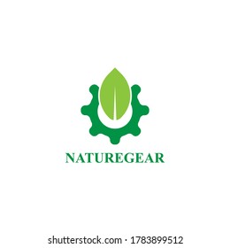 Green engineering with gear and leaf logo design vector