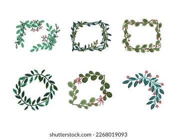 Green Entangled Branches and Twigs as Decorative Element Vector Set