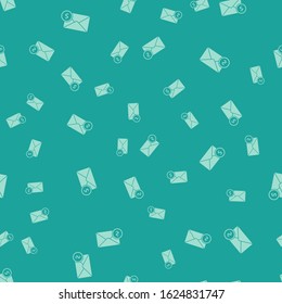 Green Envelope with coin dollar symbol icon isolated seamless pattern on green background. Salary increase, money payroll, compensation income.  Vector Illustration