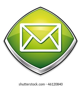 Green envelope diamond icon for contact or message. Vector illustration.