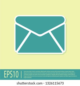 Green Envelope icon isolated on yellow background. Email message letter symbol. Flat design. Vector Illustration