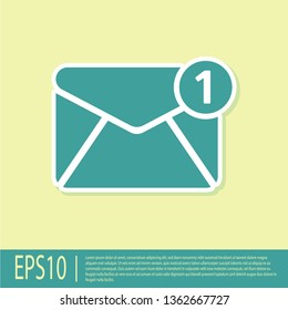 Green Envelope icon isolated on yellow background. Received message concept. New, email incoming message, sms. Mail delivery service. Flat design. Vector Illustration
