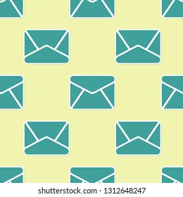 Green Envelope icon isolated seamless pattern on yellow background. Email message letter symbol. Vector Illustration