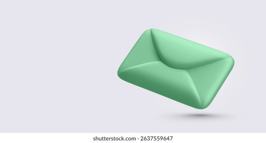 Green Envelope Icon In Minimal 3D Style. Perfect For Representing Email, Message, Or Contact Concept In Web And Mobile Interfaces. Vector Illustration.