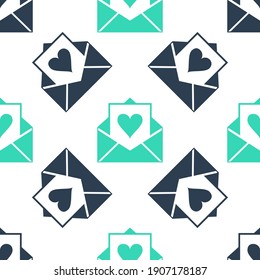 Green Envelope with Valentine heart icon isolated seamless pattern on white background. Letter love and romance. Vector.