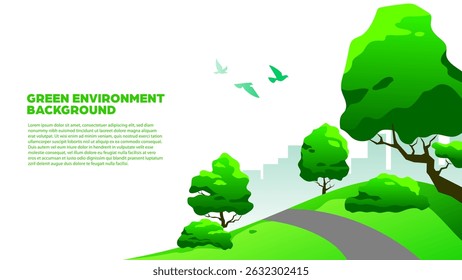 Green Environment Background Vector Design - Eco-friendly banner Ideal for use in environmental campaigns, educational materials, or eco-awareness content, this nature-themed banner promotes