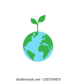 Green environment concept, earth and seed plant, flat design vector illustration