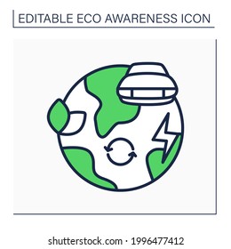 Green environment line icon. Replace petrol cars with environmentally friendly cars. Electric car. Modern technology. Eco awareness concept. Isolated vector illustration. Editable stroke