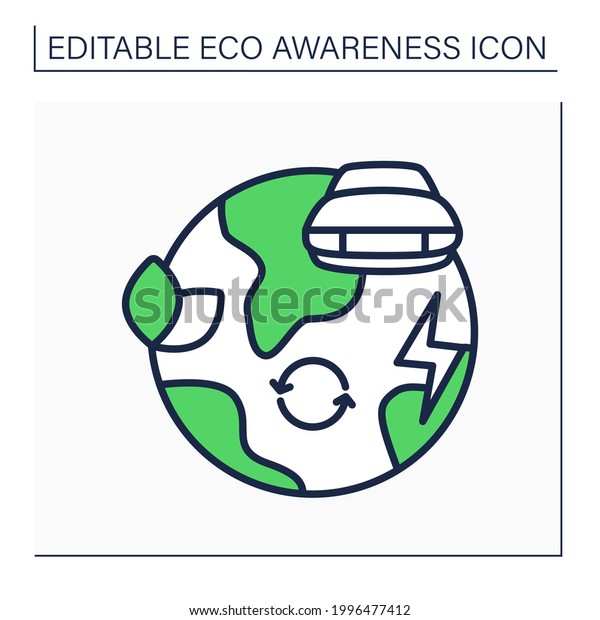 Green environment line icon. Replace petrol cars\
with environmentally friendly cars. Electric car. Modern\
technology. Eco awareness concept. Isolated vector illustration.\
Editable stroke