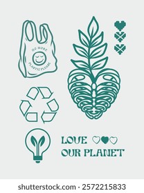 Green environment Recycle sign eco friendly element symbol icon vector clip art collection set isolated editable