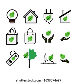 Green environment related icon set. Set of ecology and nature colourful icons. 12 eco friendly flat vector sign collection. Save the nature environment ecology concept.