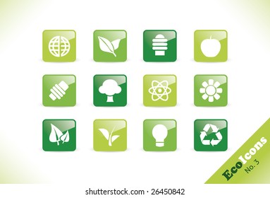 Green Environment Vector Icon Set No. 3 - A Set of twelve Eco Icons: light bulbs, recycling symbol, lamps, tree, leaf, plants, new energy etc.