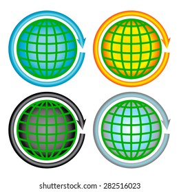 Green environmental icons, four important elements for life - earth, watter, fire, air.