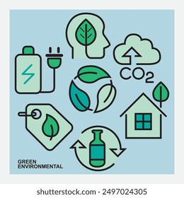 Green Environmental Illustration Icon set