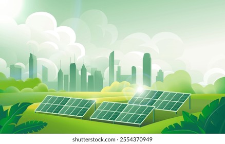 Green environmental protection theme illustration new energy wind and solar energy