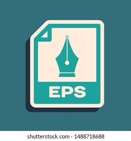 Green EPS file document. Download eps button icon isolated on blue background. EPS file symbol. Long shadow style. Vector Illustration