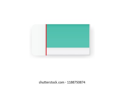 Green eraser on white background with soft shadow. Vector illustration.