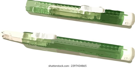 Green Eraser stick in 2 action. closed and ready to used