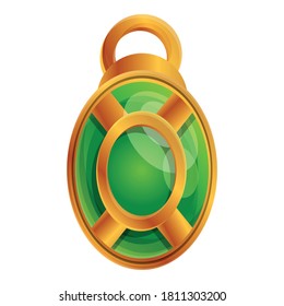 Green esoteric amulet icon. Cartoon of green esoteric amulet vector icon for web design isolated on white background