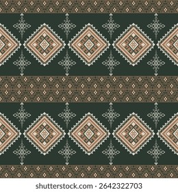Patrón sin fisuras boho étnico verde. Nativo americano, patrón Navajo, textura de Vector tribal. Ornamento azteca. Diseño para suelo negro, azulejo, alfombra, cortinas, mantas, se puede utilizar en el diseño para la ropa.
