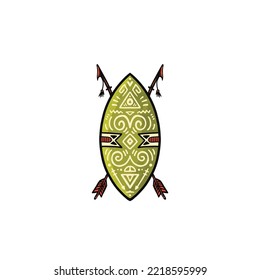 a green ethnic has a green cross spear. have an ethnic abstract pattern
