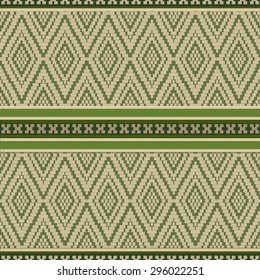 Green ethnic ornamental textile geometric motifs pattern.