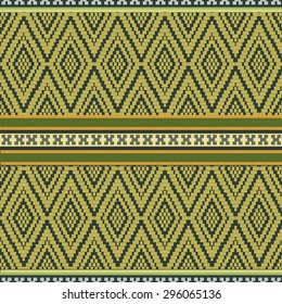 Green ethnic ornamental textile geometric motifs pattern.