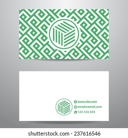 Green ethnic pattern business card template vector