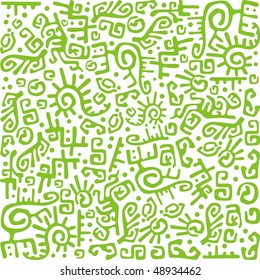 Green ethnic patterns on white background. Vector illustration.