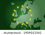 green EU map and flag background. Vector illustration