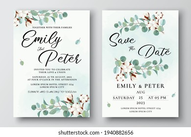 Green Eucalyptus And Cotton Wedding Invitation