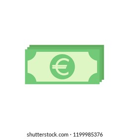 Green euro bank notes sign. Flat icon isolated on white. Money pictogram. Salary, cash, prize, currency, bank symbol.  Bank paper vector illustration.